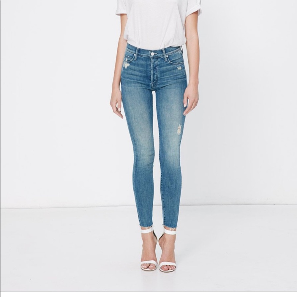 Mother stunner ankle fray graffiti girl jeans sz25